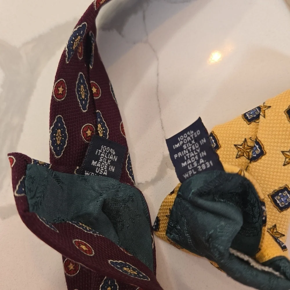 VTG Tommy Hilfiger Imported Silk Paisley Geometric Tie Lot Of 2 Preppy Heritage